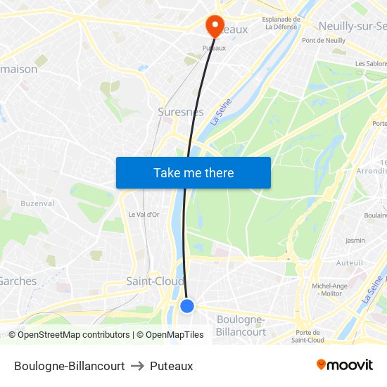 Boulogne-Billancourt to Puteaux map