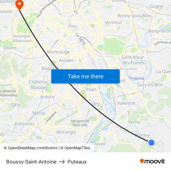 Boussy-Saint-Antoine to Puteaux map
