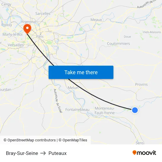 Bray-Sur-Seine to Puteaux map