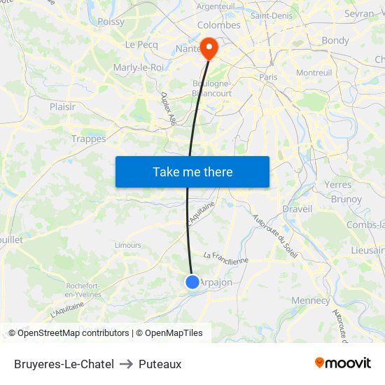 Bruyeres-Le-Chatel to Puteaux map