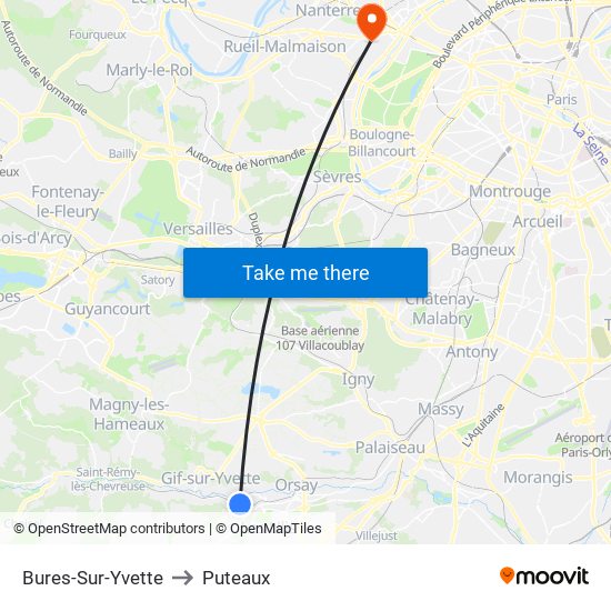 Bures-Sur-Yvette to Puteaux map