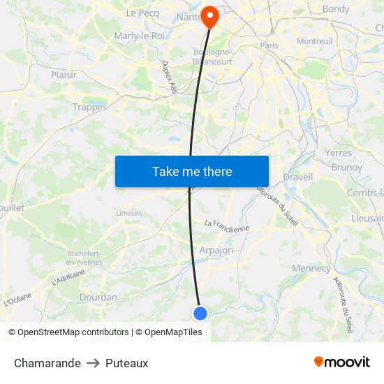 Chamarande to Puteaux map