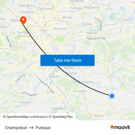 Champdeuil to Puteaux map