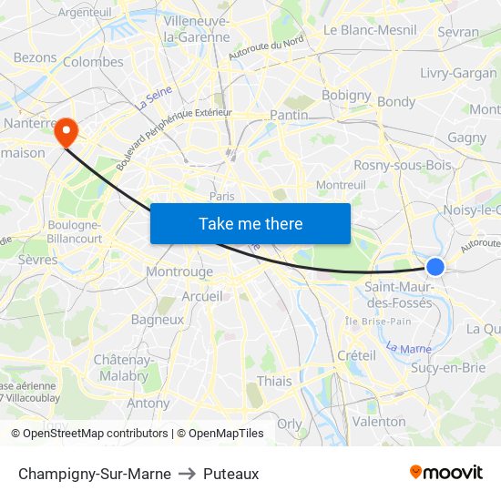 Champigny-Sur-Marne to Puteaux map