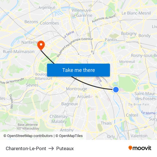 Charenton-Le-Pont to Puteaux map