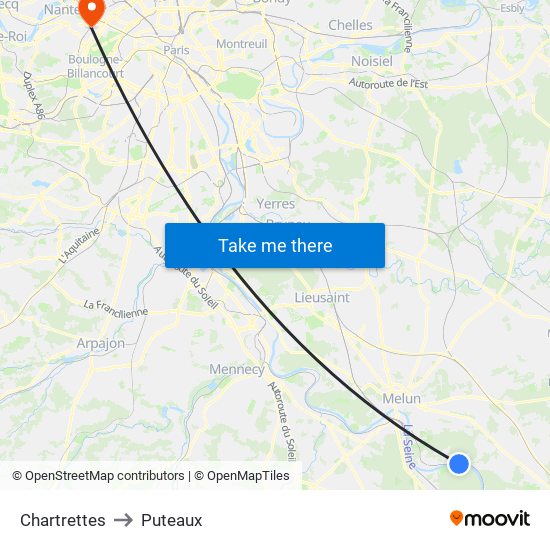 Chartrettes to Puteaux map