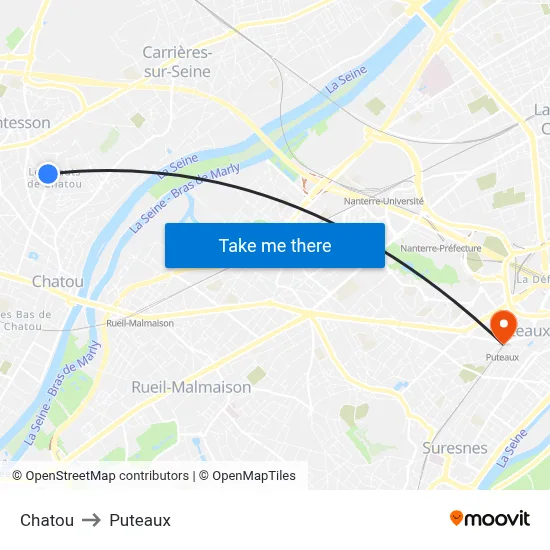 Chatou to Puteaux map