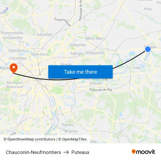 Chauconin-Neufmontiers to Puteaux map