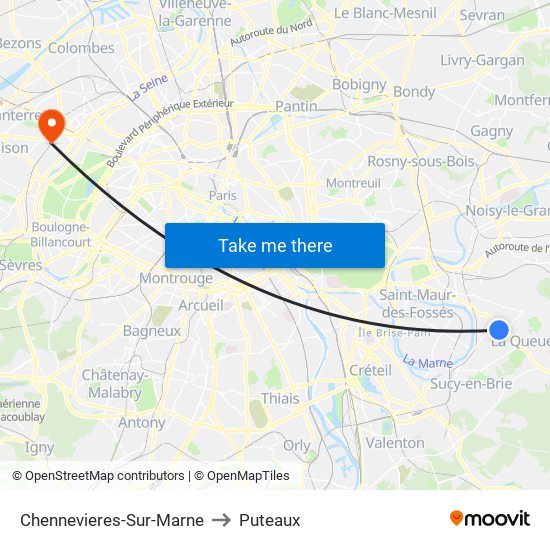 Chennevieres-Sur-Marne to Puteaux map