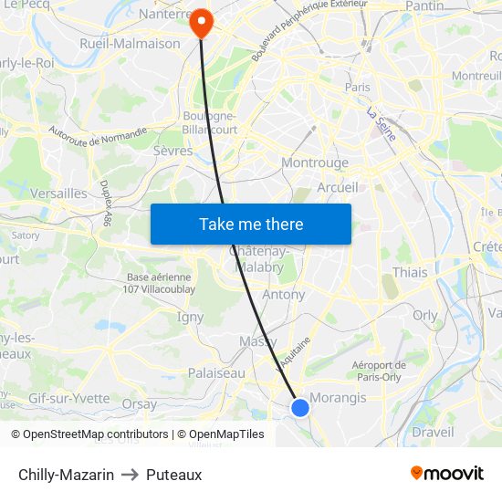 Chilly-Mazarin to Puteaux map