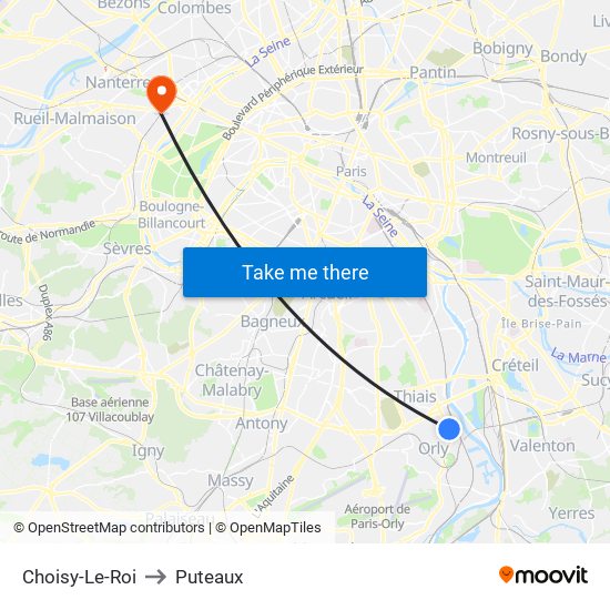 Choisy-Le-Roi to Puteaux map