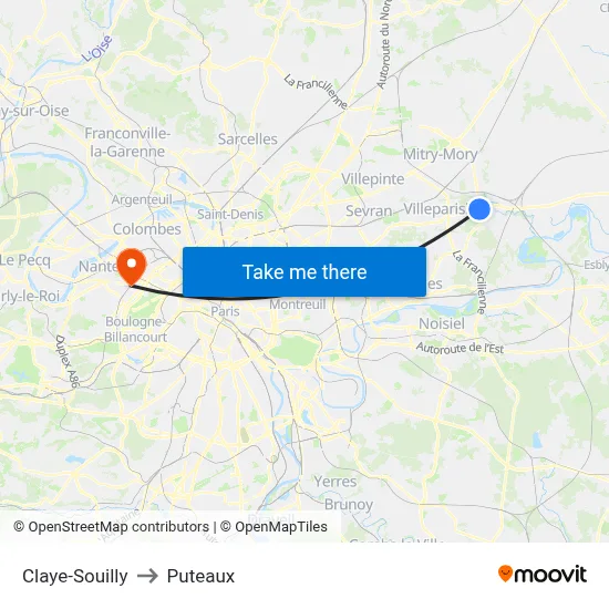 Claye-Souilly to Puteaux map
