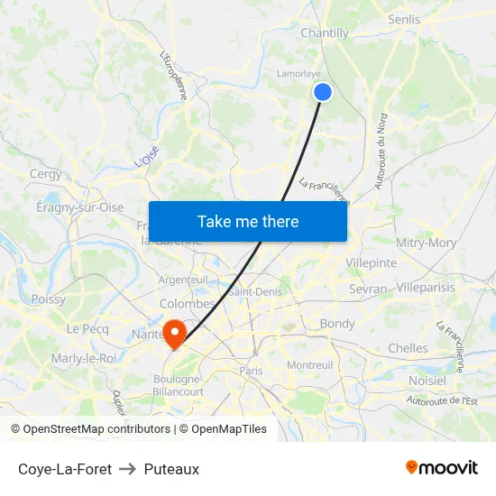 Coye-La-Foret to Puteaux map