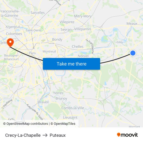 Crecy-La-Chapelle to Puteaux map