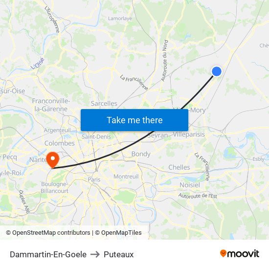 Dammartin-En-Goele to Puteaux map