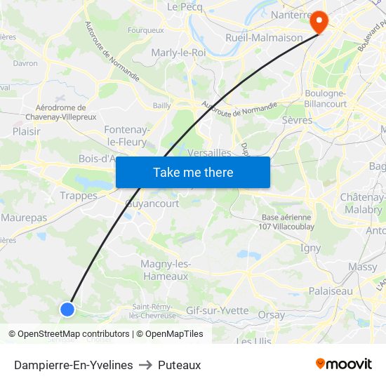 Dampierre-En-Yvelines to Puteaux map