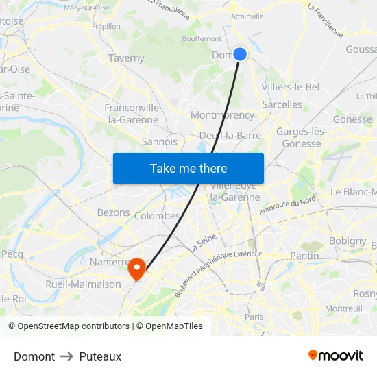 Domont to Puteaux map