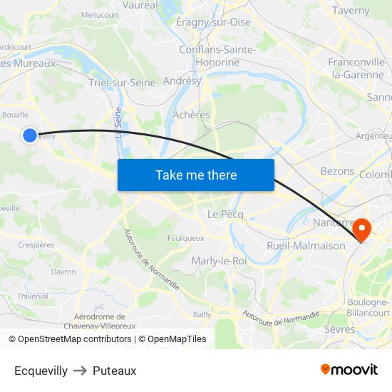 Ecquevilly to Puteaux map