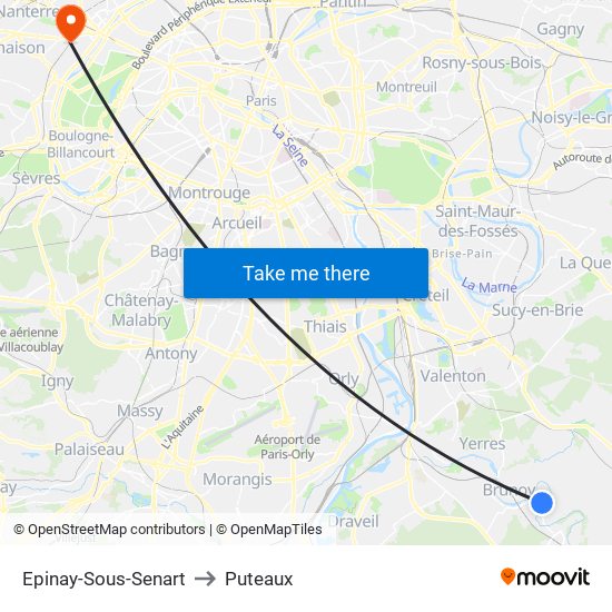 Epinay-Sous-Senart to Puteaux map