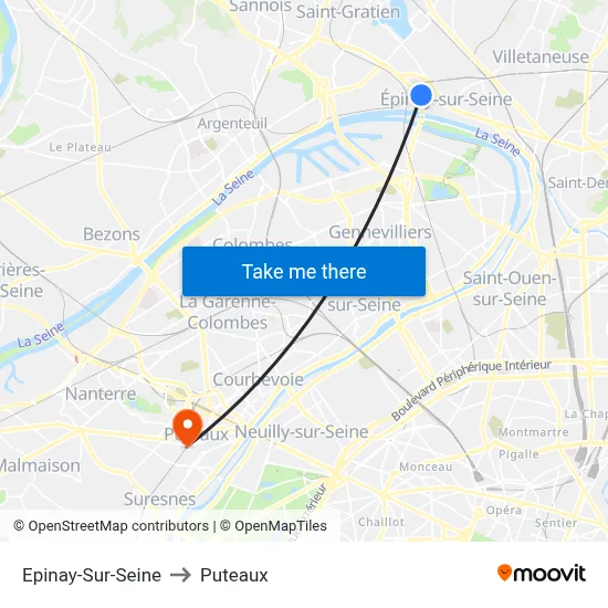 Epinay-Sur-Seine to Puteaux map