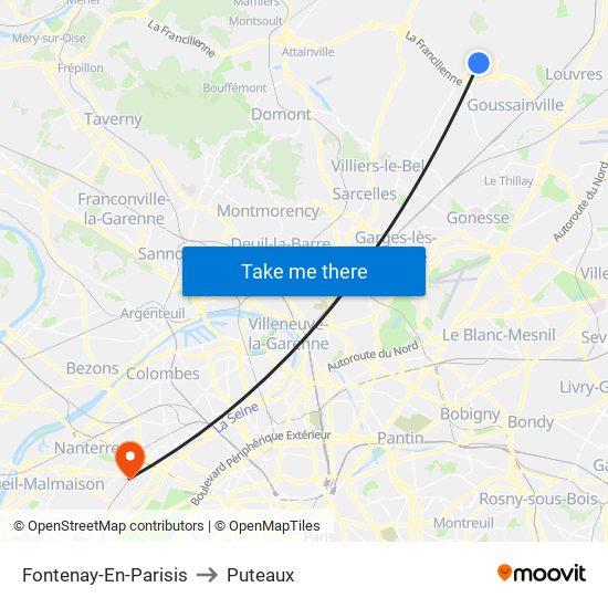 Fontenay-En-Parisis to Puteaux map