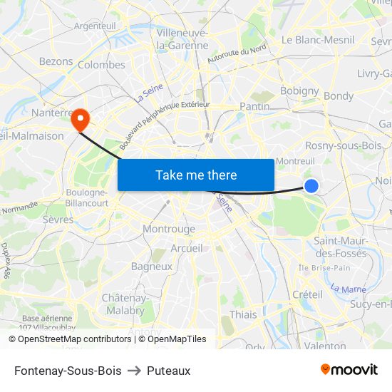 Fontenay-Sous-Bois to Puteaux map