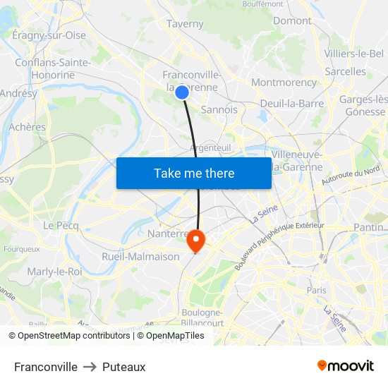 Franconville to Puteaux map