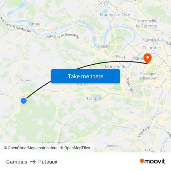 Gambais to Puteaux map