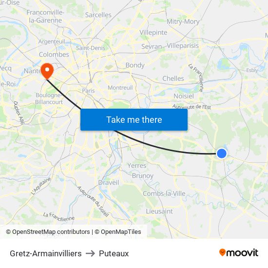 Gretz-Armainvilliers to Puteaux map
