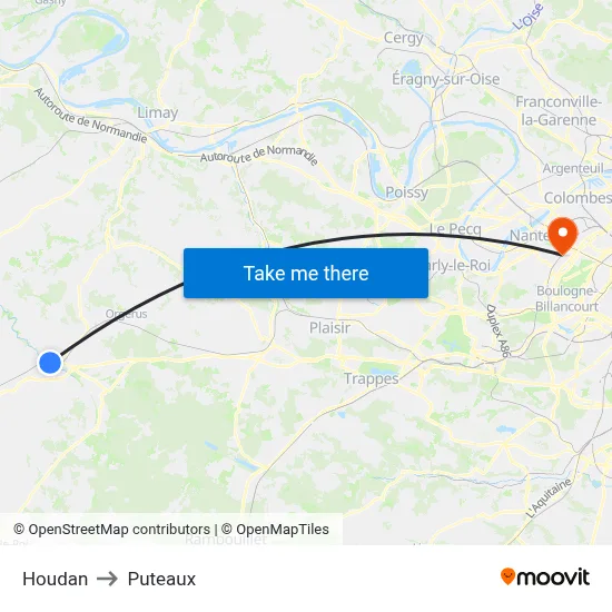Houdan to Puteaux map