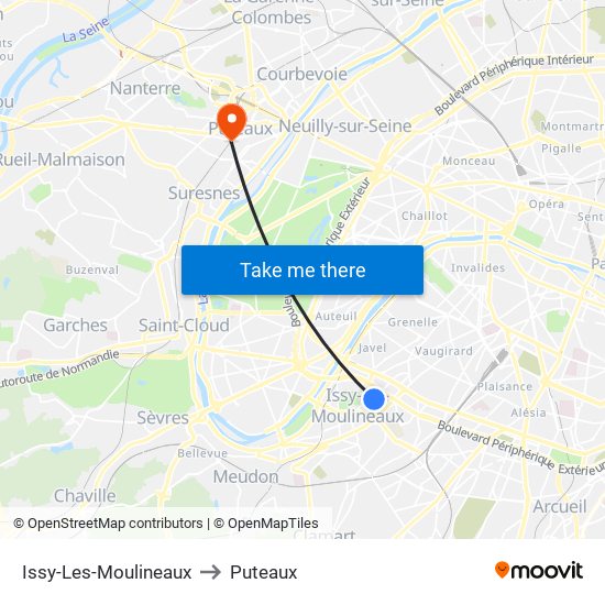 Issy-Les-Moulineaux to Puteaux map