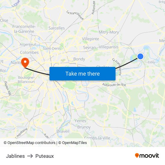 Jablines to Puteaux map