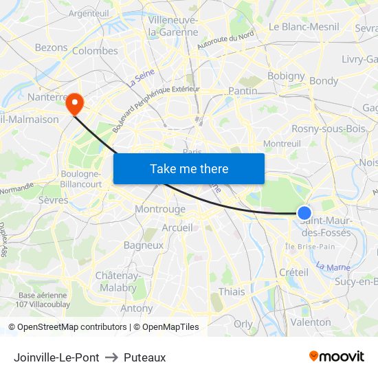 Joinville-Le-Pont to Puteaux map