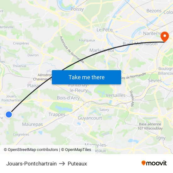 Jouars-Pontchartrain to Puteaux map