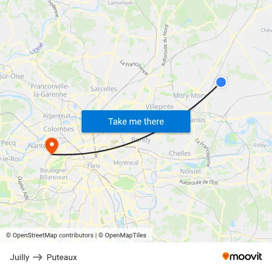 Juilly to Puteaux map