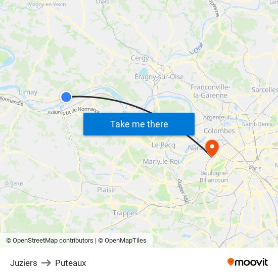 Juziers to Puteaux map