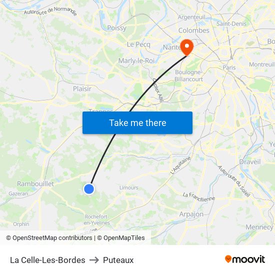 La Celle-Les-Bordes to Puteaux map