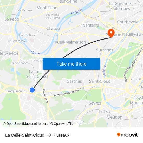 La Celle-Saint-Cloud to Puteaux map