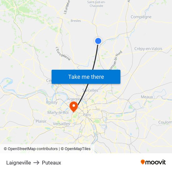 Laigneville to Puteaux map