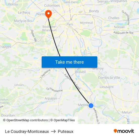 Le Coudray-Montceaux to Puteaux map