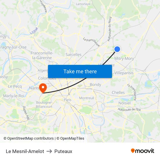 Le Mesnil-Amelot to Puteaux map