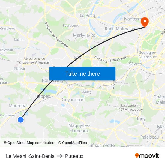 Le Mesnil-Saint-Denis to Puteaux map