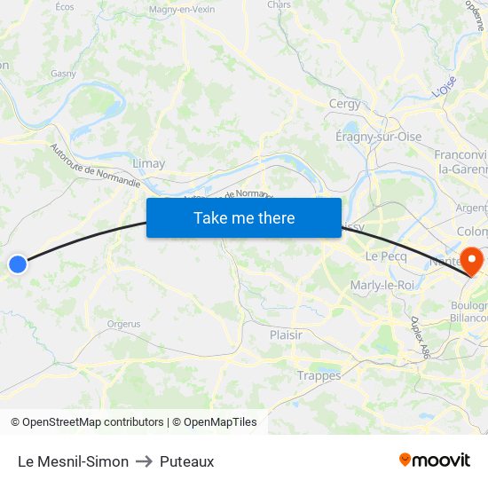 Le Mesnil-Simon to Puteaux map