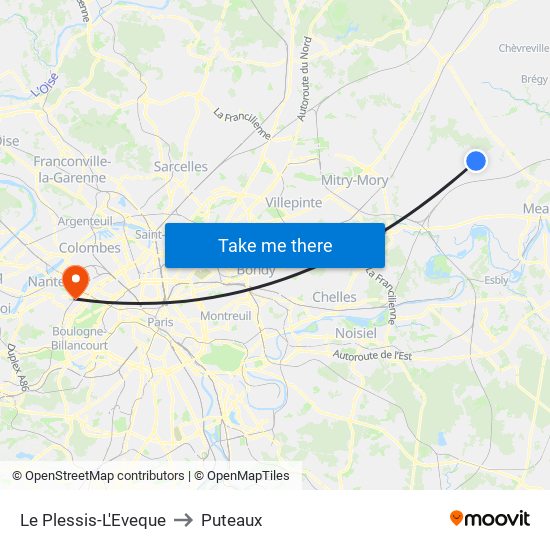 Le Plessis-L'Eveque to Puteaux map