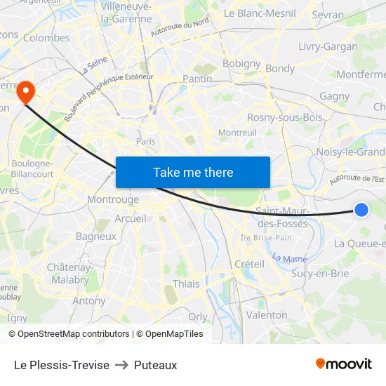 Le Plessis-Trevise to Puteaux map