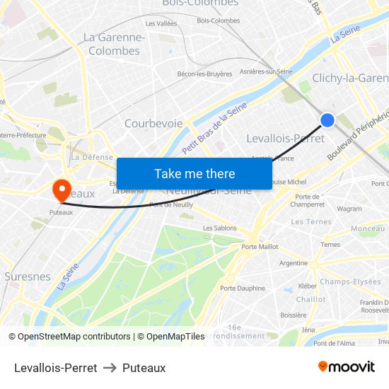 Levallois-Perret to Puteaux map