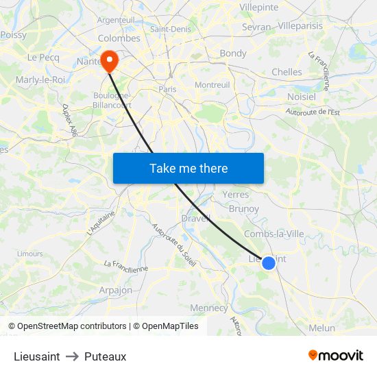 Lieusaint to Puteaux map
