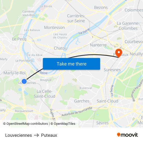 Louveciennes to Puteaux map