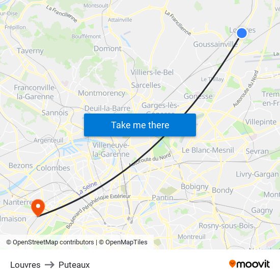Louvres to Puteaux map