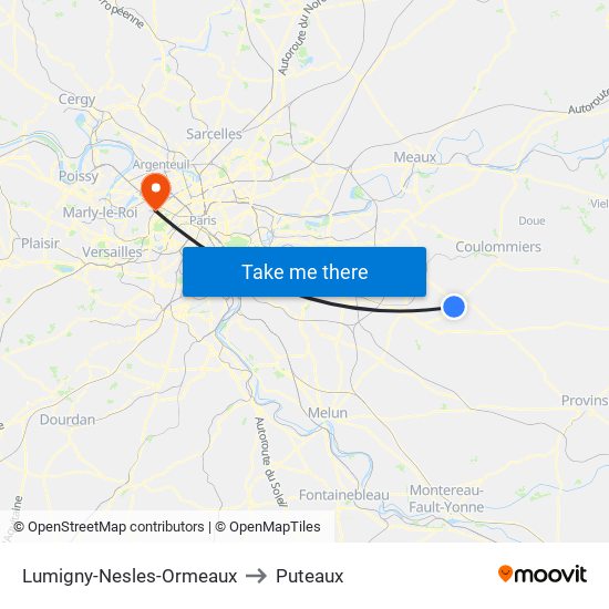 Lumigny-Nesles-Ormeaux to Puteaux map